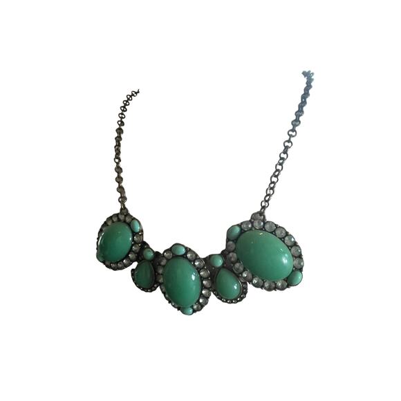 J. Crew Bib Style Robin's Egg Green Stone Rhinestone Necklace Fashion Jewelry - Picture 4 of 9